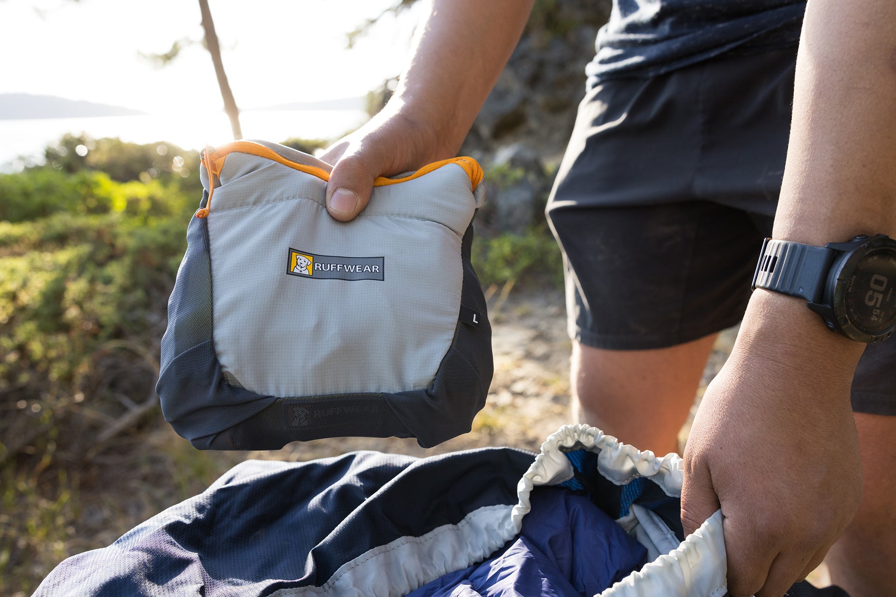 BackTrak evacuation kit packed into its storage pocket